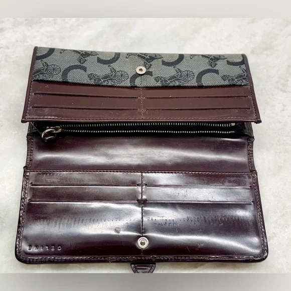 SOLD CELINE Vintage Macadam Logo Canvas/Patent Leather Long Flap Snap Wallet - Picture 15 of 16